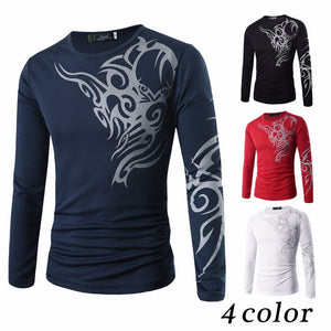 Fashion Casual Style Domineering Men\'s T Shirts Stamp Printing Tattoo Tide Cultivating Long Sleeve T Shirts For Men White/L