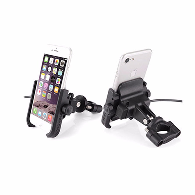 GPS Navigation Of Mobile Phone Charging Bracket For Motorcycles Electric Holder USB Recharging 12-24V - Black Handlebar