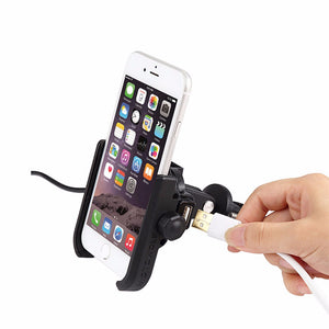 GPS Navigation Of Mobile Phone Charging Bracket Motorcycles Electric Holder USB Recharging 12-24V - Black Mirror Stand