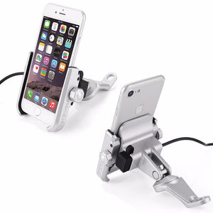 GPS Navigation Of Mobile Phone Charging Bracket Motorcycles Electric Holder USB Recharging 12-24V - Silver Mirror Stand