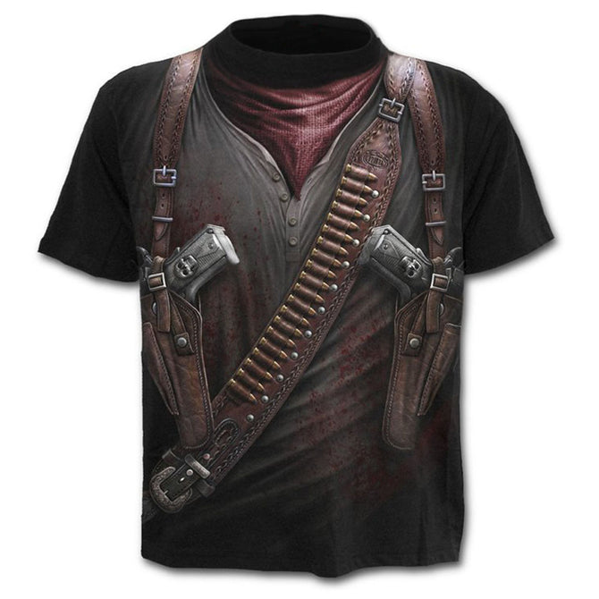 Men's Fashion 3D Digital Gun Print Short Sleeve T-Shirt - Black (3XL)