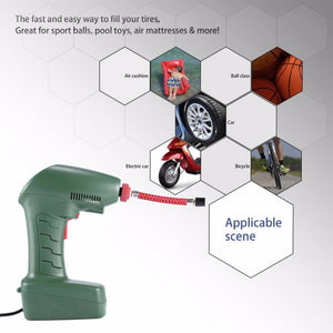 Handheld Portable Air Compressor, Car Auto Tire Inflator Pump Tool For Outdoor Emergency Sport Ball Pool Toys Green