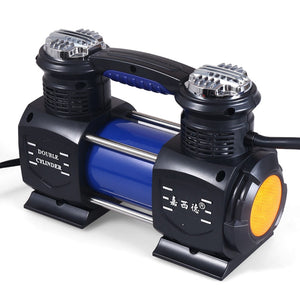 Portable Double Cylinder Car Air Compressor, Good Quality Hand-held Car Inflatable Air Pump Black
