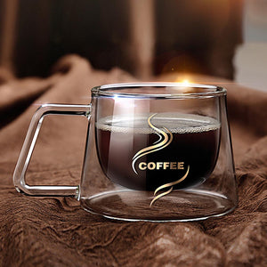 ZHAOYAO Double Glass Coffee Mug with Handle Gift for Boy Girl American Style Cup Handgrip Cups and Mugs Creative Drinkware 200ml