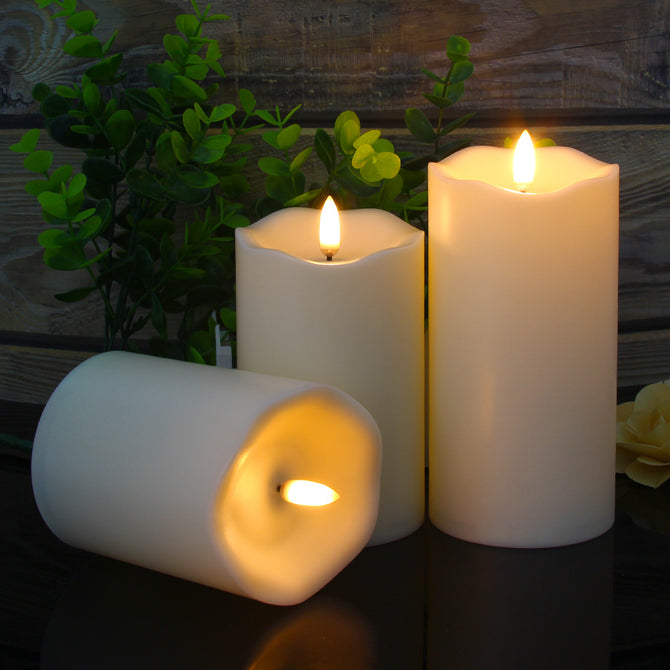 Mingfuxin Flameless LED Pillar Candles with Remote and Timer Fake Wick 3D Flickering H4" 5" 6"