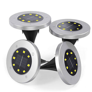 YouOKLight Solar Garden Light, Cool White 8 LED Disk Lights Patio Light with Dark Sensing for Lawn Walkway Pool Area (4 PCS)