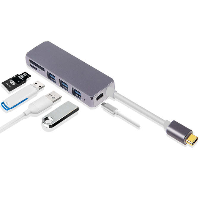Type C to USB3.0 Adapter, USB-C to 3-Port USB 3.0 / USB 3.1 (PD) Converter with Micro SD Card Slot