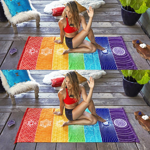 Polyester Stripe Rainbow Beach Towel, Sport Bath Towel, Summer Colorful Large Women Sunbath Towel, Yoga Blanket Mat Multi/One Size