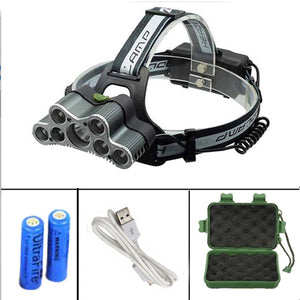 ZHAOYAO High Power 7-LED Head Torch, 20000 Lumens LED Headlamp, USB Rechargeable XML T6 Lamp Warning Light Frontal Headlight