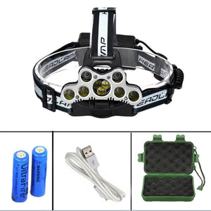 ZHAOYAO High Power 9 LED Head Torch 20000 Lumens LED Headlamp USB Rechargeable XML T6 Lamp Warning Light