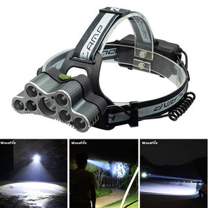 ZHAOYAO 9 LED Head Torch 20000 Lumens LED Headlamp USB Rechargeable XML T6 Lamp Warning Light