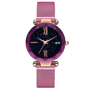 Hannah Martin D5 Fashion Roman Digital Women's Quartz Watch w/ Stainless Steel Woven Mesh Strap - Purple