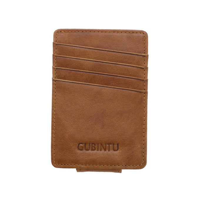 GUBINTU Magic Men's Leather Card Holder, Money Cash Wallet Purse - Coffee