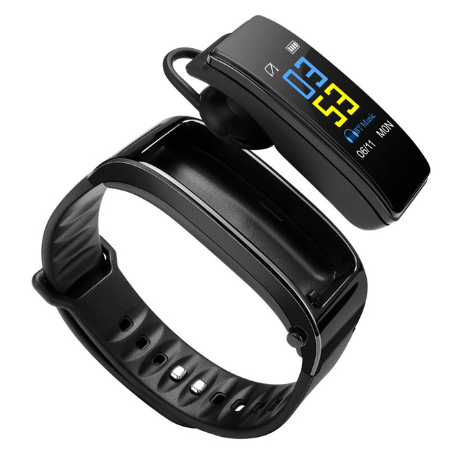 DMDG 2 in 1 Smart Watch With Bluetooth Headset Pedometer Heart Rate Monitor Answer and Dail Call - Black