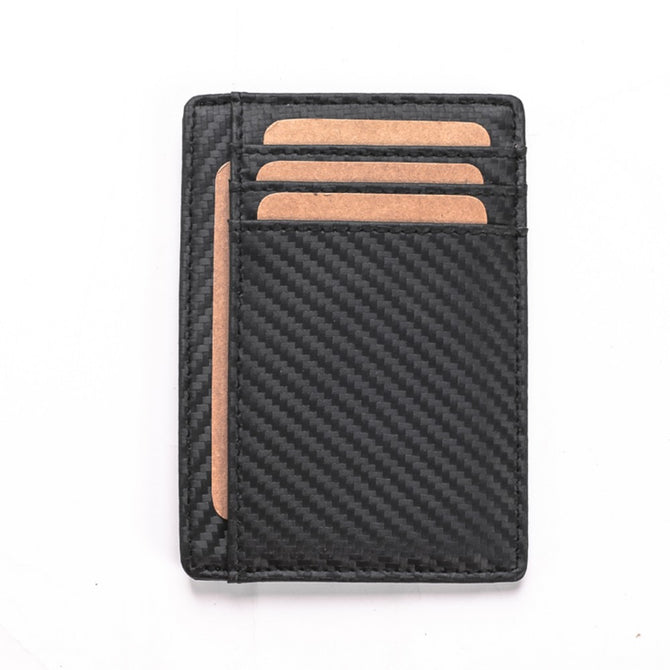 JIN BAO LAI Carbon Fiber Pattern Thin Short RFID / Credit Card Holder Money Coin Storage Wallet - Black