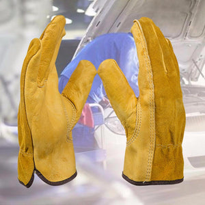 Genuine Leather Work Gloves Anti-slip Driver Gardening Gloves For Mechanical Repair Vehicle Yellow/XL