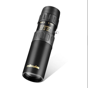 10-30x25 High Quality Zoom Monocular Telescope, Pocket Binocular, Hunting Optical Prism Scope W/ No Tripod Black