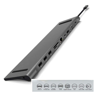 Type-C 3.1 Docking Station, Aluminum Multi-function 11 in 1 Hub for MacBook Pro 2016 - Gray