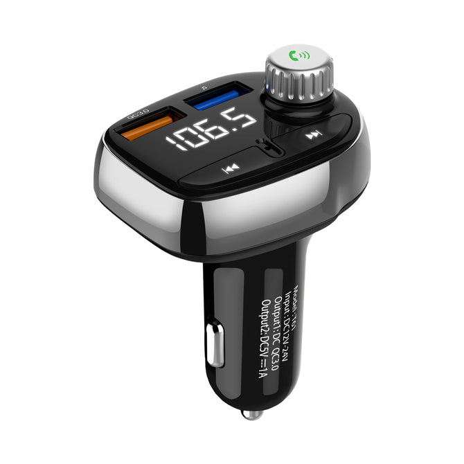 QC3.0 Quick Dual USB Car Charger Bluetooth FM Transmitter Support Hands-free - Black