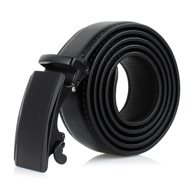 Matte Split Leather Belt with Automatic Buckle for Men - Black