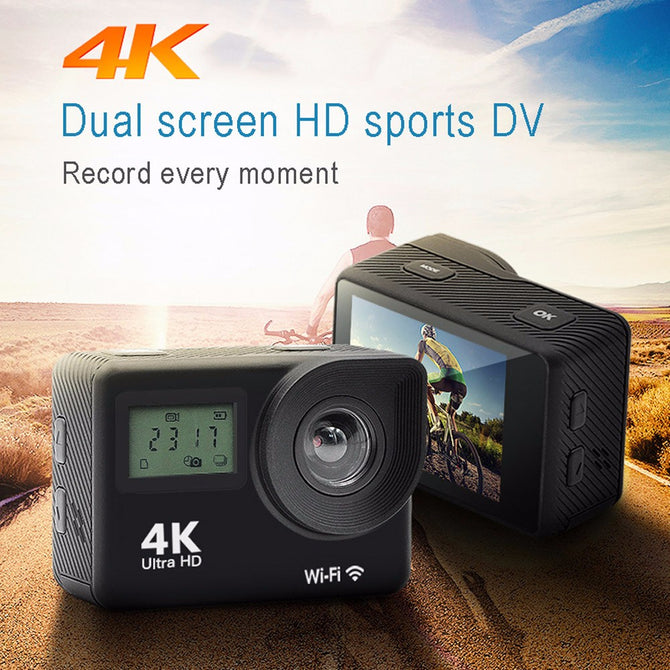 Waterproof Dual Screen Wi-Fi 4K HD 1080P Sports Action Camera, Outdoor Diving DV Cam Camcorder Black