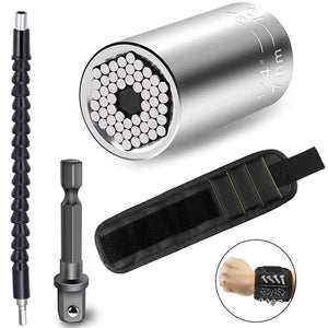 HakkaDeal Universal Wrench Sleeve (7mm-19mm) and Magnetic Wristband Power Tool Set - Black