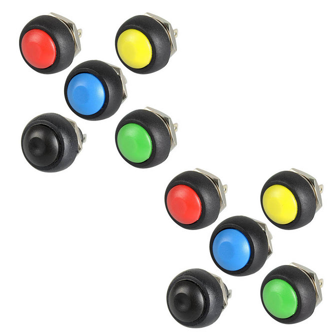 ZHAOYAO 10PCS/lot Black/Red/Green/Yellow/Blue Waterproof Momentary 12mm Push Button Switch