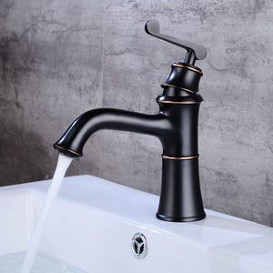 Brass Oil-rubbed Bronze Ceramic Valve One-Hole Bathroom Sink Faucet w/ Single Handle - Black