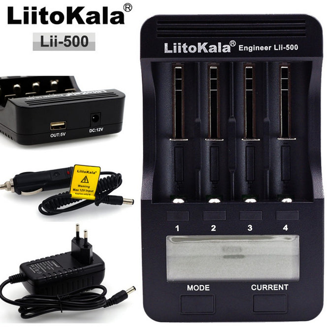 LiitoKala Lii-500 LCD 18650 26650 16340 14500 10440 18500 Battery Charger With 4 Slots Design Black/US