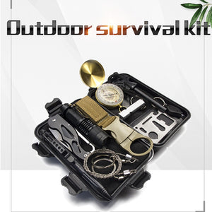 13-Piece SOS Emergency Survival Tool Box Kit With Flashlight, Compass, Flint Stone, Mini Knife, Etc For Outdoor Camping Black