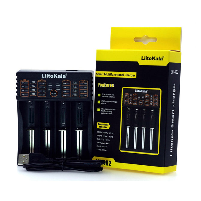 Liitokala Lii-402 USB 4 Slot Li-ion Ni-MH/Cd Battery Charger For 18650, 26650, AA, AAA Black/Other