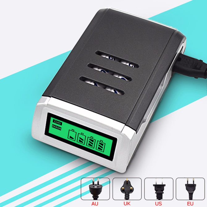 C905 LCD Display Smart Intelligent Battery Charger With 4 Slots Design For AA / AAA NiCd NiMh Rechargeable Batteries Dark Grey/EU