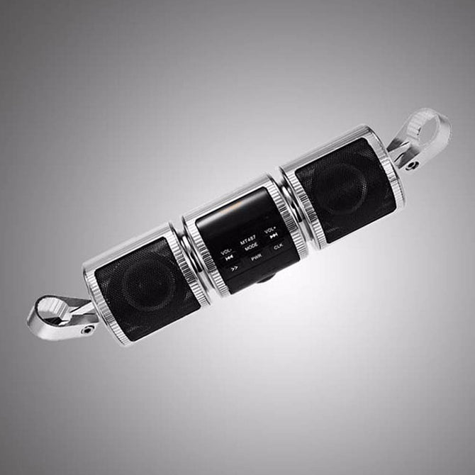 Motorcycle MP3 Music Player, Motorbike Bluetooth Stereo Speaker, FM Radio Waterproof Adjustable Bracket Audio Player Black
