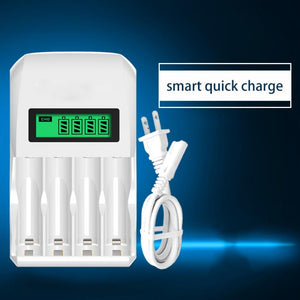 PALO907 Universal Smart LCD Display 4-Slot Fast Battery Charger With AC Cable For AA / AAA Batteries White/EU