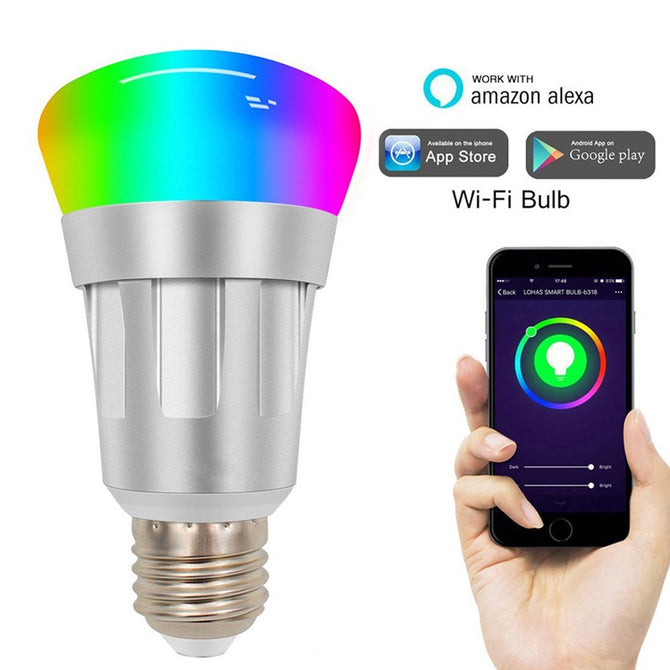 E27 7W RGB Light Color Wi-Fi Wireless Remote Control Smart LED Bulb AC85-265V, Works With Alexa And Google Home RGB/7w/Yes