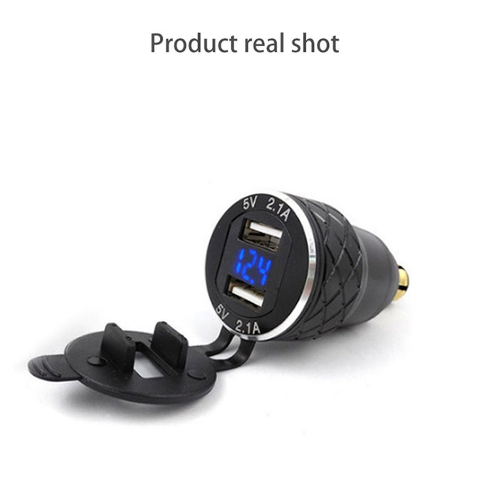 EU Plug Motorcycle 4.2A Dual USB Charger With Blue Indicator Light And Voltage Display Black (Blue Light)