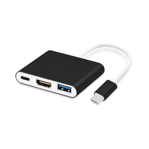 Cwxuan 3-in-1 USB 3.1 Type C to HDMI(4K) + USB 3.0 + PD Charge Hub Adapter, USB-C HD Video Converter - Black