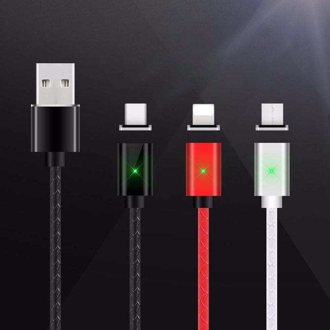 Magnetic Data Cable, 3-in-1 USB To Type-C / Lightning / Micro USB Charging Cable For Android Phone IPHONE Black
