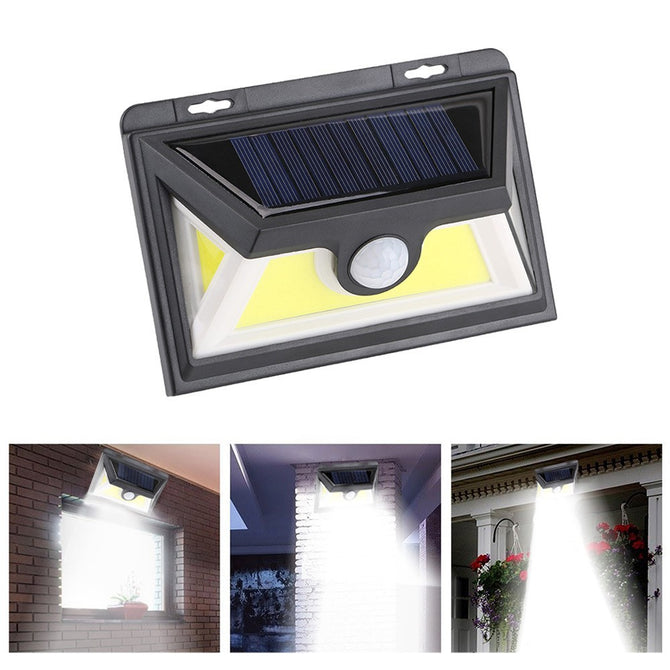 Solar Powered Waterproof Outdoor 95-LED PIR Motion + Light Sensor Lamp Solar Panel Wall Light For Court Yard Garden White/Black