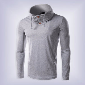 Turtleneck Pile Collar Sling Button Slim Long Sleeve Men\'s T-Shirt Sweatshirt, Casual Male Tee Tops Navy Blue/XXL