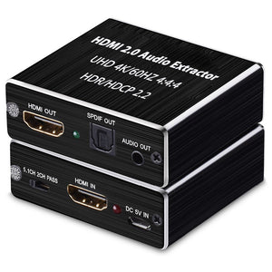 Kitbon HDMI 2.0 Audio Extractor Splitter 4K 60HZ HDMI to HDMI / SPDIF + Audio Extractor