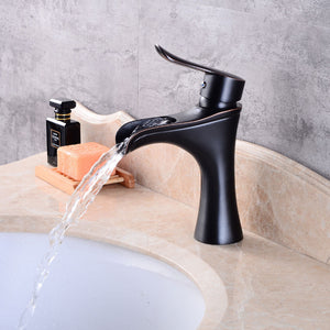 Brass Waterfall Deck Mounted Ceramic Valve One Hole Oil-rubbed Bronze, Bathroom Sink Faucet w/ Single Handle