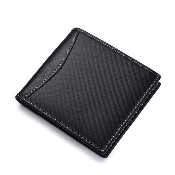 JIN BAO LAI Carbon Fiber RFID Blocking Genuine Leather Men's Wallet, Male Card Holder Purse with Coin Pocket