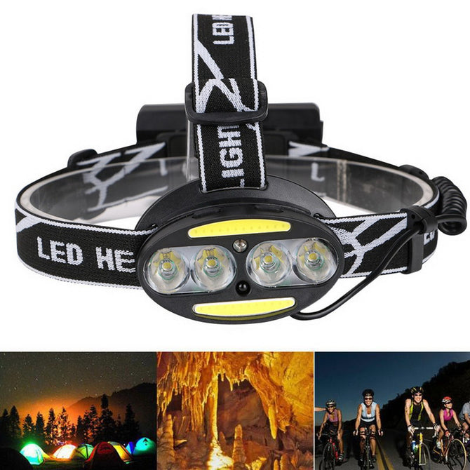 USB Rechargeable 4xXML-T6 + 2xCOB LED Headlight Gesture Sensor 5-Mode Head Light Headlamp White/Black