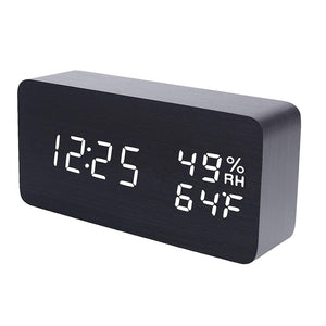 LED Cube Wooden Clock Voice Control Electronic Desk Table Clock LED Digital Watch no Radio For Kids Bedside Alarm Clock