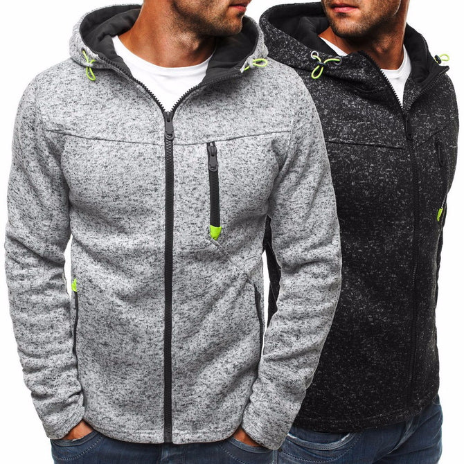 Fashion Zipper Mens Fleece Hooded Sweatshirt Casual Slim Fit Hoodie Jacket With Pockets For Men Gray/L