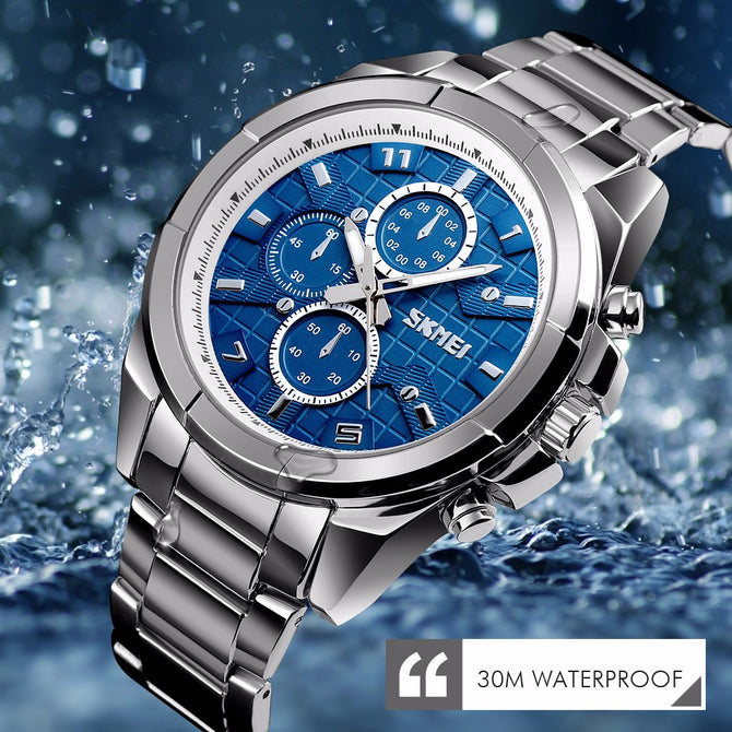 SKMEI Outdoor Sports Wrist Watch For Men 30m Waterproof Zinc Alloy Quartz Analog Watch Blue