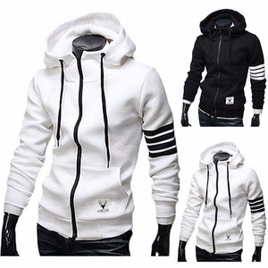 New Men\'s Autumn Winter Cotton Long Sleeve Slim Zipper Sweatshirts Fashion Casual Hooded Hoodies For Women White/L