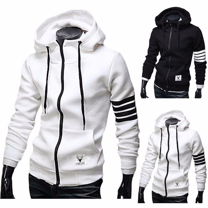 New Men\'s Autumn Winter Cotton Long Sleeve Slim Zipper Sweatshirts Fashion Casual Hooded Hoodies For Women White/L