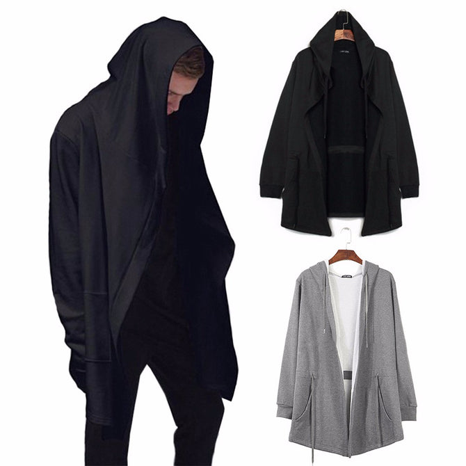 Spring New Cardigan Hoodies Solid Color Hooded Sweater Jacket Outdoor Windscreen Cloak Sweatshirts HD07 For Men Black/M